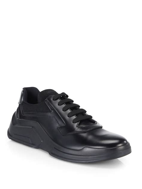 prada spazzolato laced runway sneakers|Black Brushed Leather Lace.